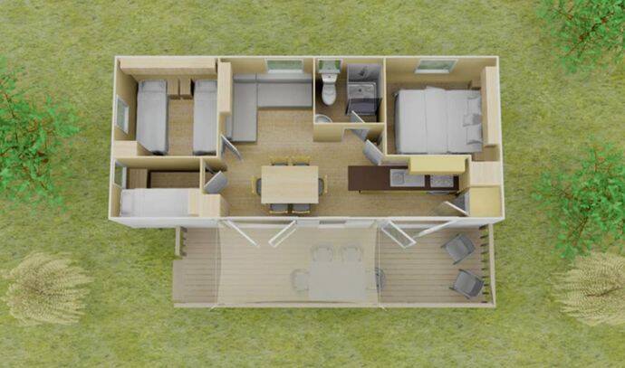 Mobil-home | Premium | 3 Ch. | 6/8 pers. | Terrasse surélevée | A/C 10