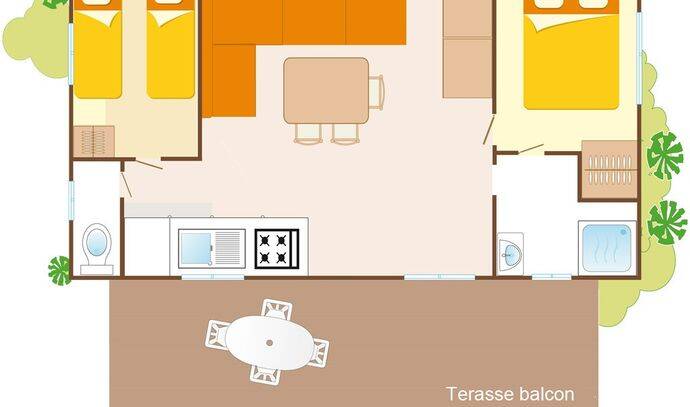 Mobil-home | Classic | 2 Ch. | 4/6 pers. | Terrasse surélevée non couverte | A/C 7